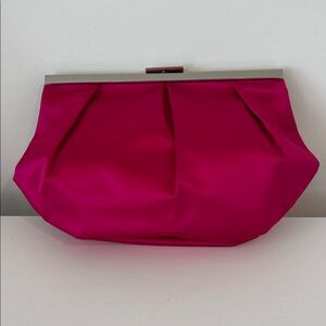 BANANA REPUBLIC satin clutch purse silver toned hardware lined pocket hot pink